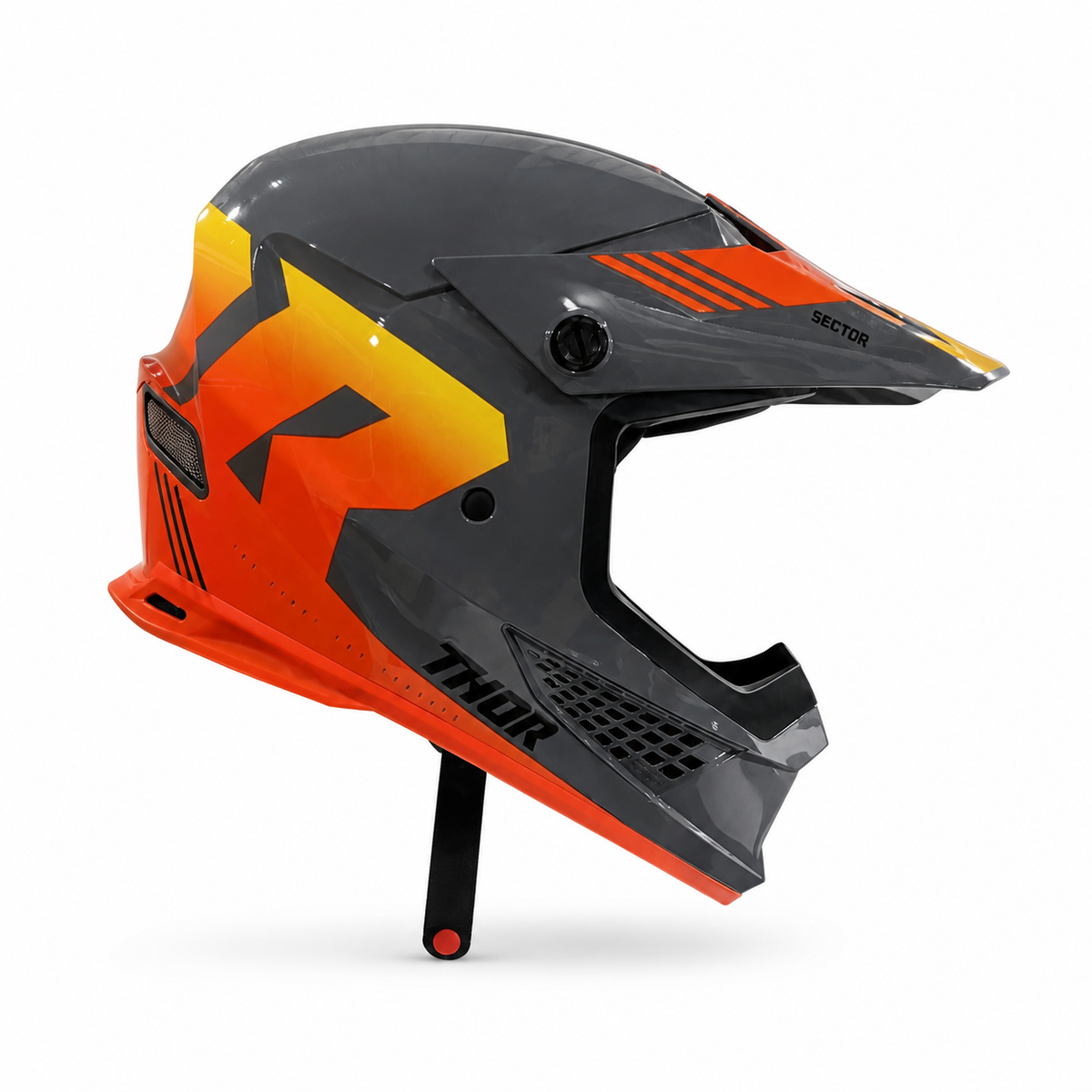 Thor Sector 2 Carve charcoal and orange XL helmet — side studio photo