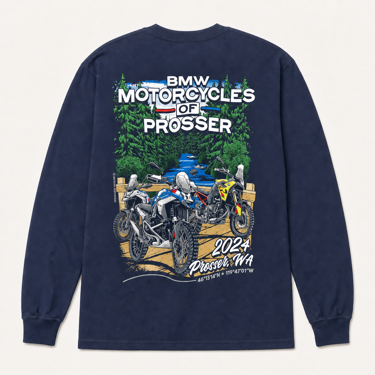 DVP BMW 2024 navy long-sleeve tee — back studio photo